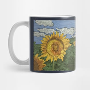 Sunflowers Landscape Colorful Line art Mug